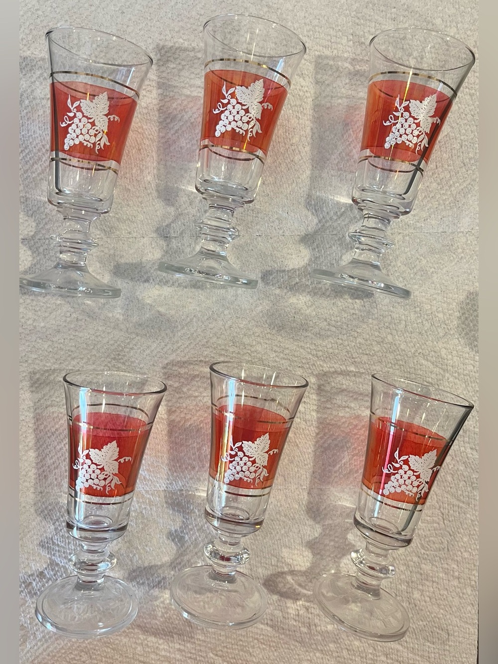 Vintage Italian Lubiana Apertif Cordial Glass w/Grapes Cranberry Gold SET OF 6 - Picture 4 of 6